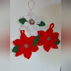 Poinsettia Christmas ornament handmade crochet set of 3